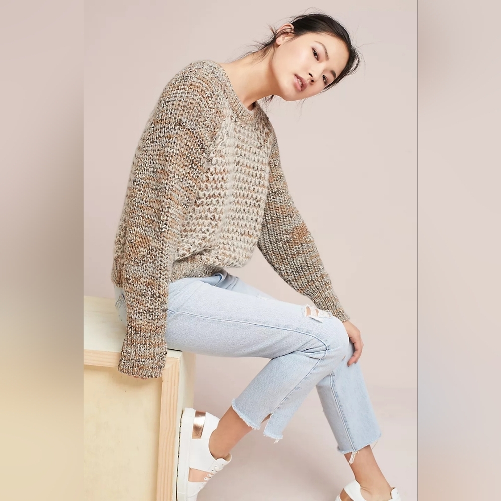 Anthropologie Moth Hillwalk Sweater XS Multi-Colored Wool Mohair Chunky Knit